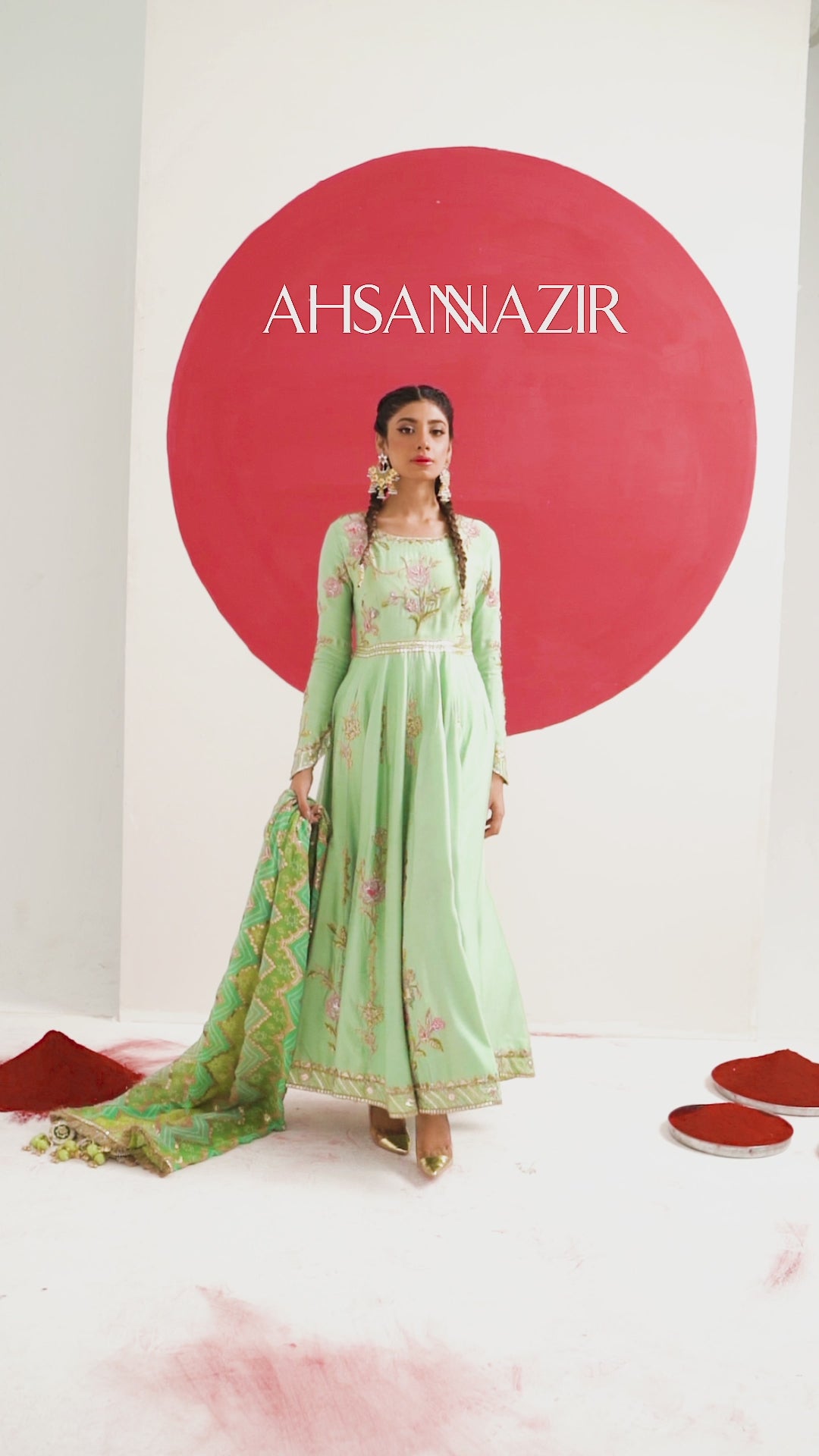 Dusty Aqua Zardozi Cotton Silk Anarkali (3-Piece) - Image 6