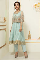 Aqua Embellished Net Cape Dress (3-Piece) - Image 2