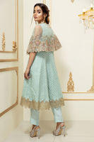 Aqua Embellished Net Cape Dress (3-Piece) - Image 4