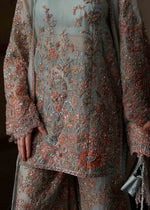 Indian Mint Aqua Embroidered Organza Cape Set (3-Piece) - Image 3