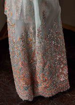 Indian Mint Aqua Embroidered Organza Cape Set (3-Piece) - Image 4