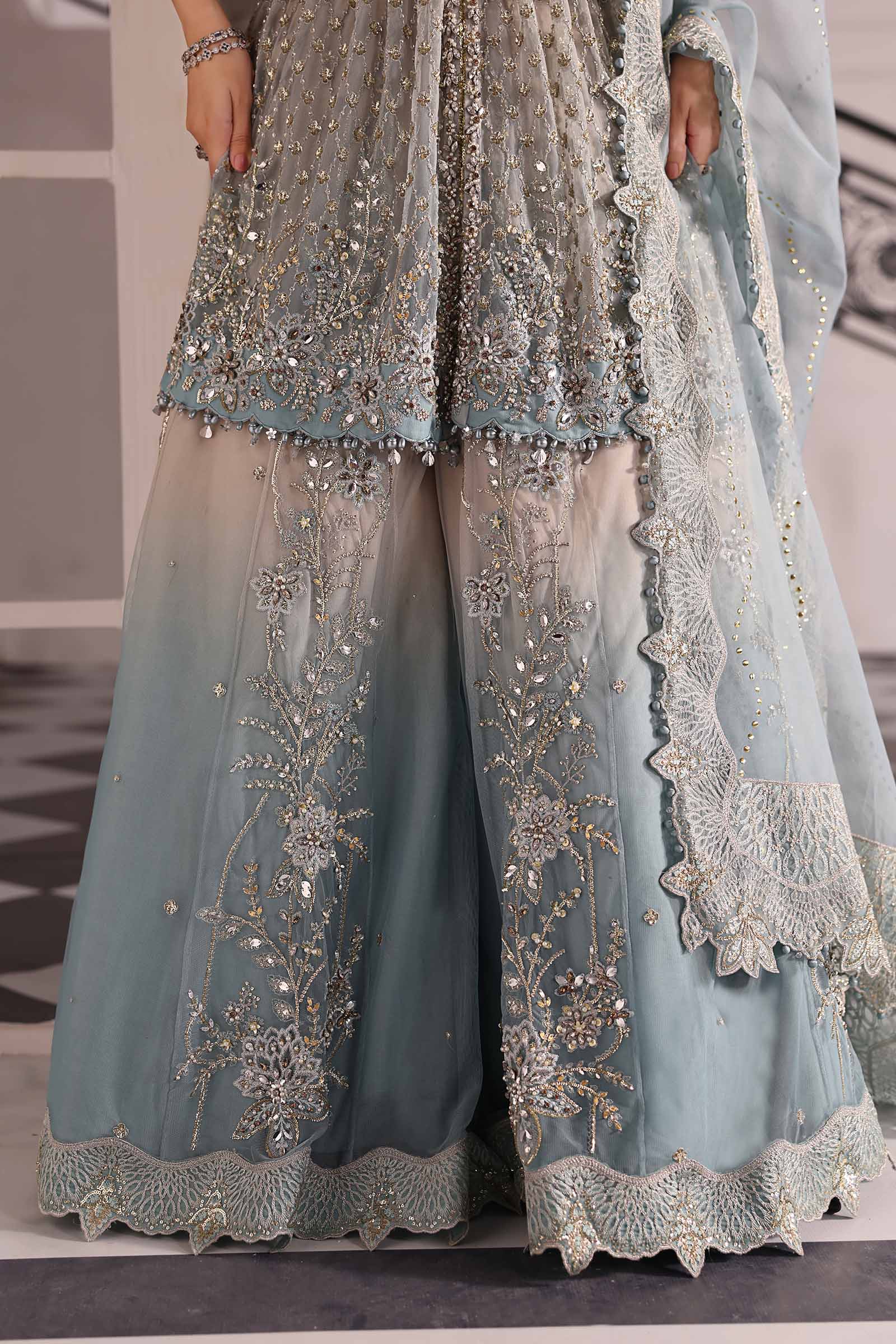 Coffee to Aqua Embroidered Net Formal Gown (2-Piece) - Image 13