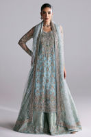 Aqua Zardozi Net Shirt with Jamawar Lehenga (3-Piece) - Image 2