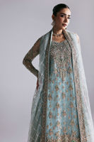 Aqua Zardozi Net Shirt with Jamawar Lehenga (3-Piece) - Image 3