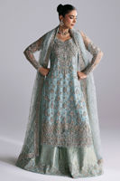 Aqua Zardozi Net Shirt with Jamawar Lehenga (3-Piece) - Image 4