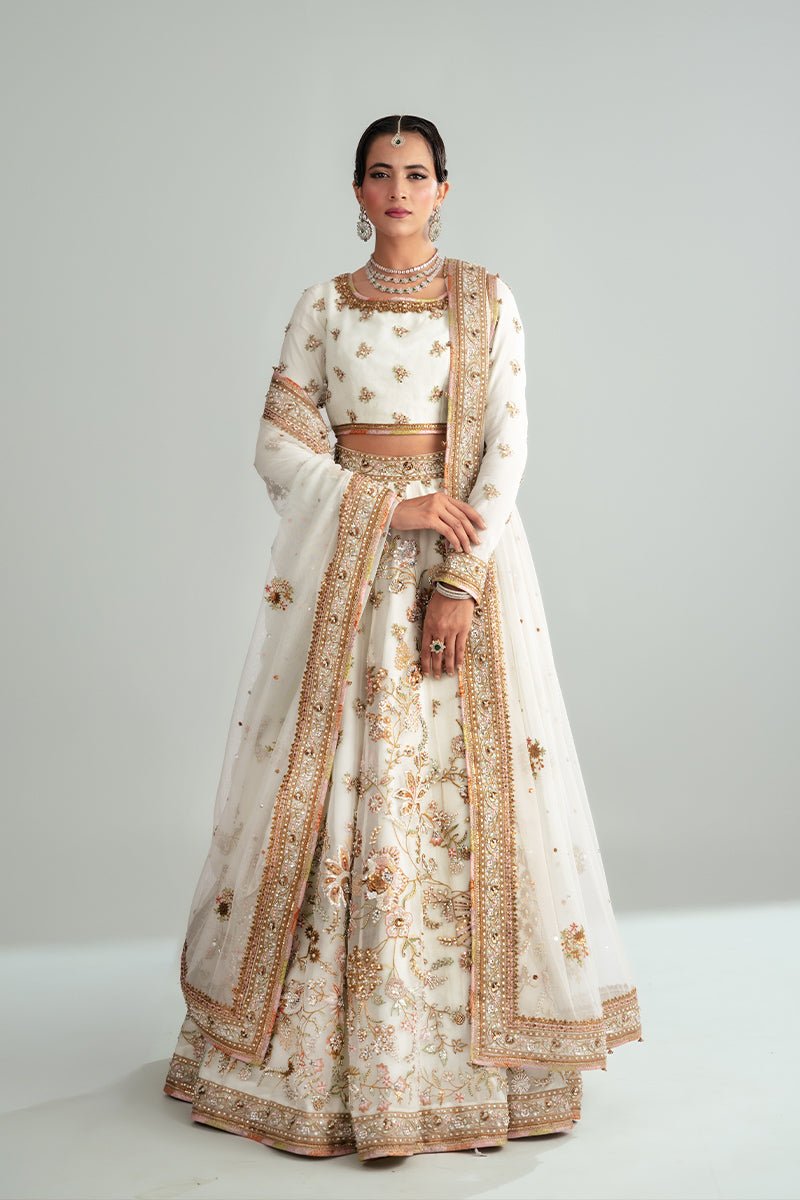 Pakistani Light Aqua Sequined Floral Organza Lehenga Choli (3-Piece) - Image 1