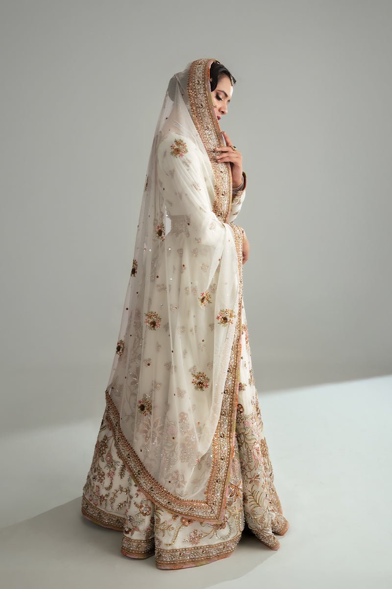 Pakistani Light Aqua Sequined Floral Organza Lehenga Choli (3-Piece) - Image 10