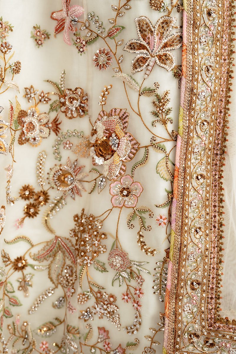 Pakistani Light Aqua Sequined Floral Organza Lehenga Choli (3-Piece) - Image 3