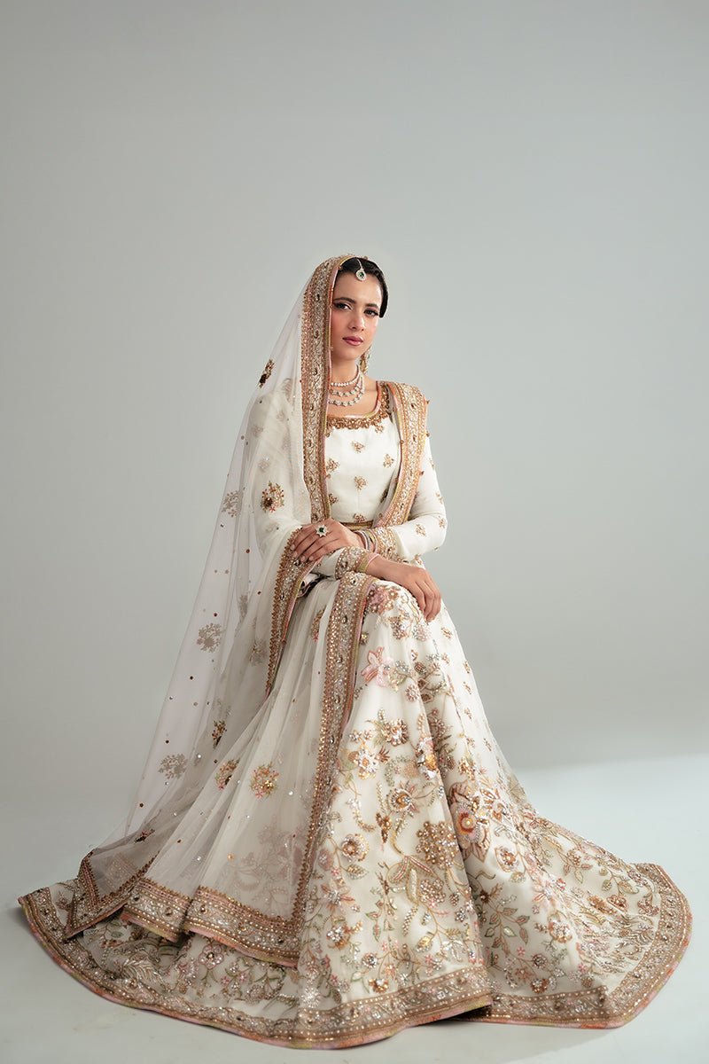 Pakistani Light Aqua Sequined Floral Organza Lehenga Choli (3-Piece) - Image 4