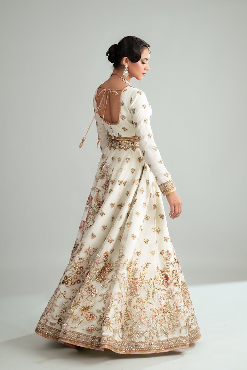 Pakistani Light Aqua Sequined Floral Organza Lehenga Choli (3-Piece) - Image 5