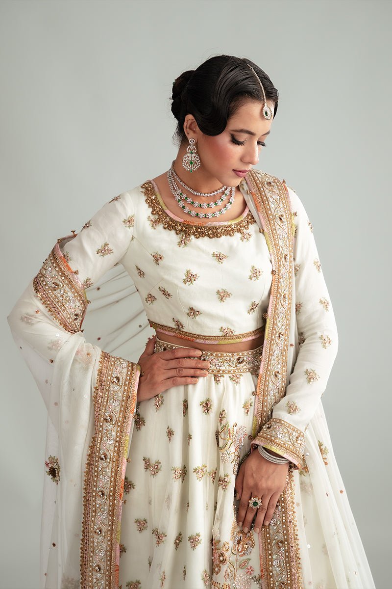 Pakistani Light Aqua Sequined Floral Organza Lehenga Choli (3-Piece) - Image 7