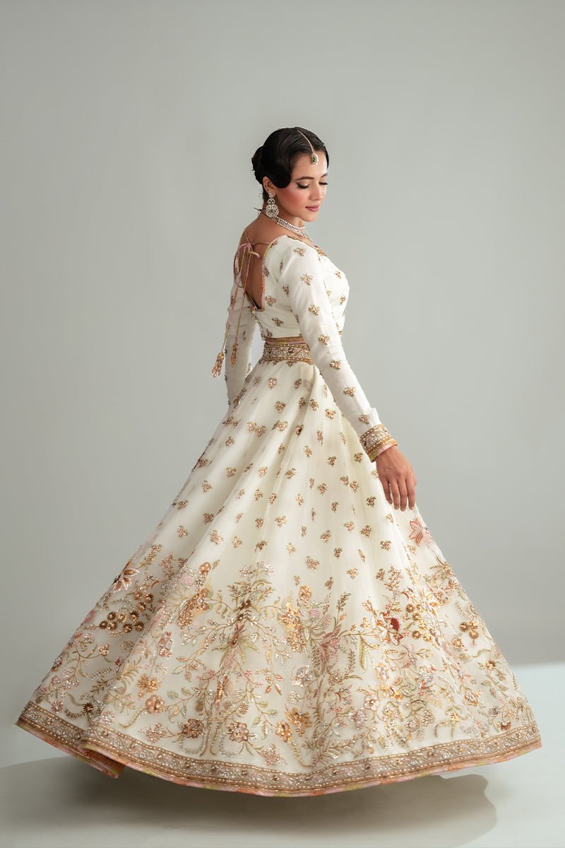 Pakistani Light Aqua Sequined Floral Organza Lehenga Choli (3-Piece) - Image 8