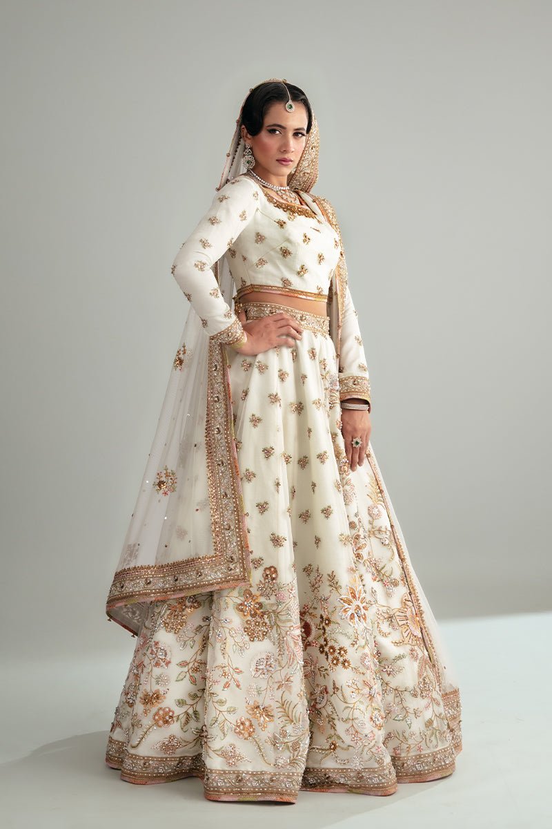 Pakistani Light Aqua Sequined Floral Organza Lehenga Choli (3-Piece) - Image 9