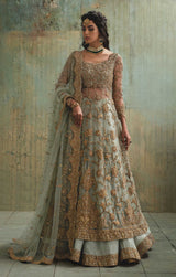 Pakistani Aqua Zardozi Net Pishwas & Organza Lehenga (3-Piece) - Image 2
