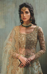 Pakistani Aqua Zardozi Net Pishwas & Organza Lehenga (3-Piece) - Image 3