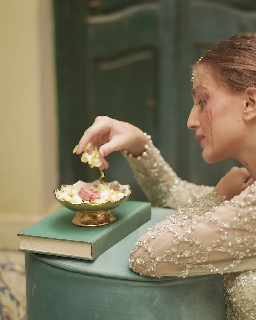 Dusty Aqua Zardozi Net Peplum with Dhaka Pajama (2-Piece) - Image 5