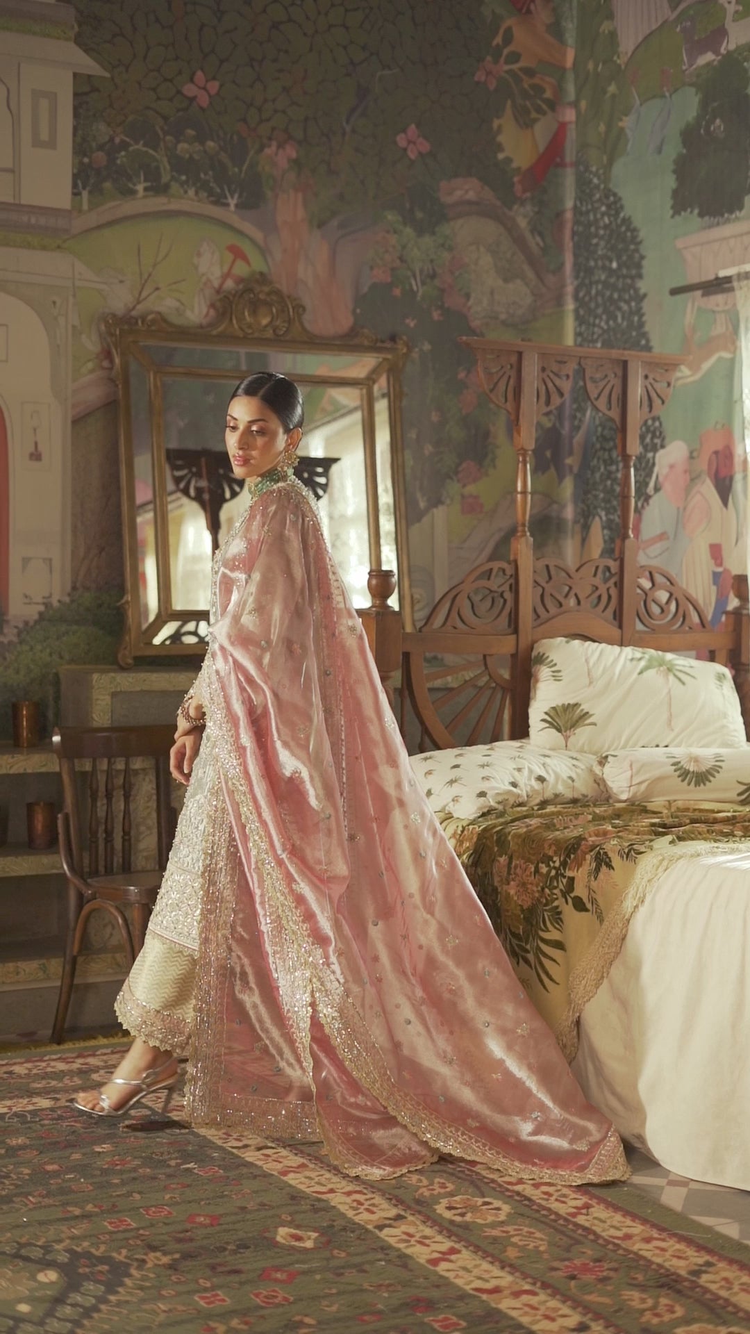 Pakistani Aqua Silver Hand-Embellished Zarri Silk Salwar Kameez (3-Piece) - Image 12