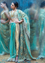 Pakistani Ferozi Gota Work Organza-Tissue Saree (3-Piece) - Image 2