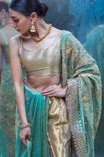 Pakistani Ferozi Gota Work Organza-Tissue Saree (3-Piece) - Image 3