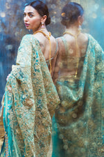 Pakistani Ferozi Gota Work Organza-Tissue Saree (3-Piece) - Image 4