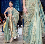 Pakistani Ferozi Gota Work Organza-Tissue Saree (3-Piece) - Image 5