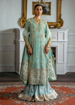 Aqua Gold Embroidered Silk Sharara (3-Piece) - Image 5