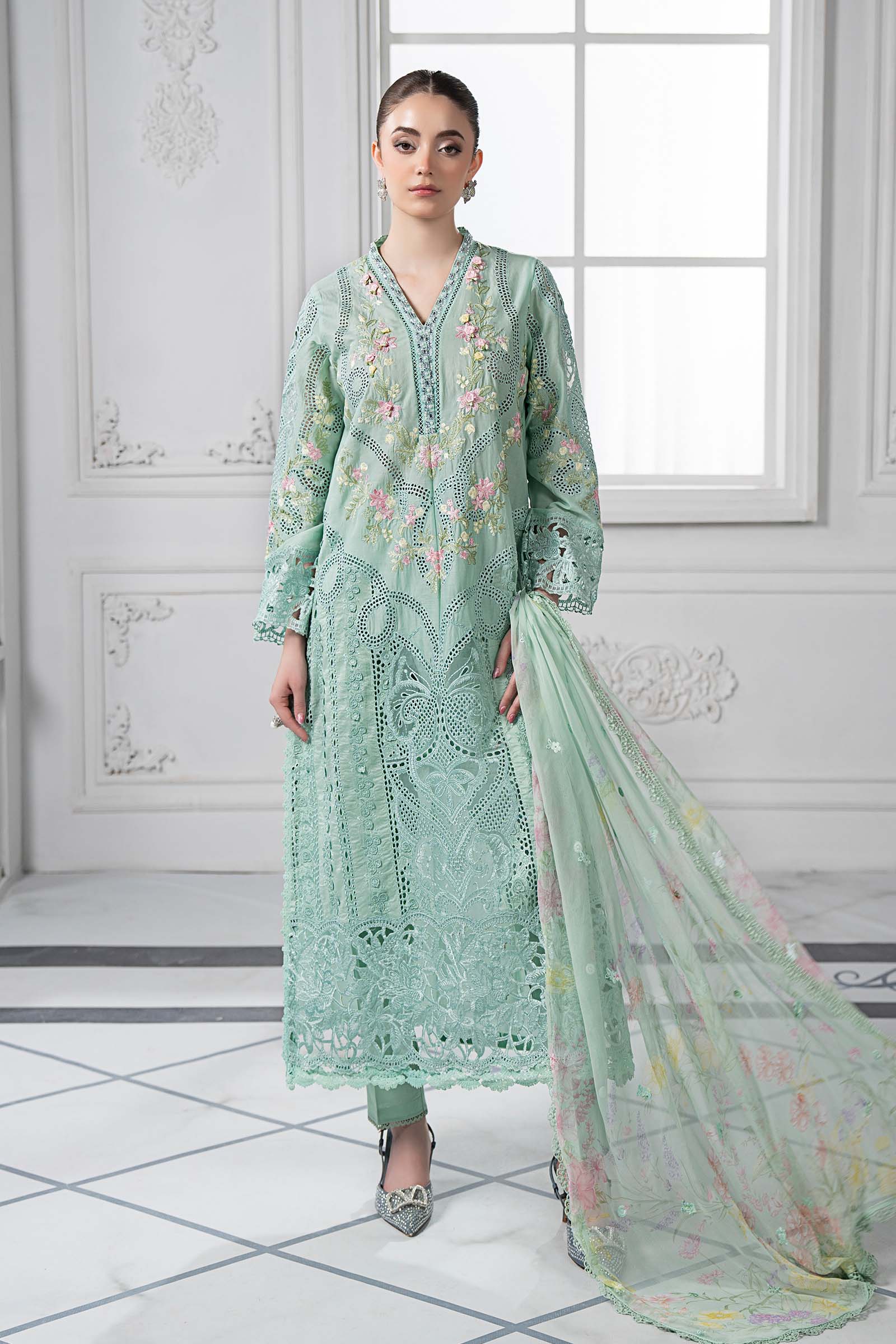 Pakistani Aqua Embroidered Lawn 3-Piece Suit - Image 1
