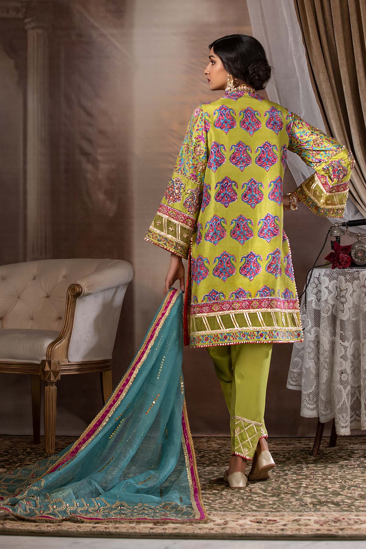 Aqua Gota Work Organza Salwar Kameez (3-Piece) - Image 2