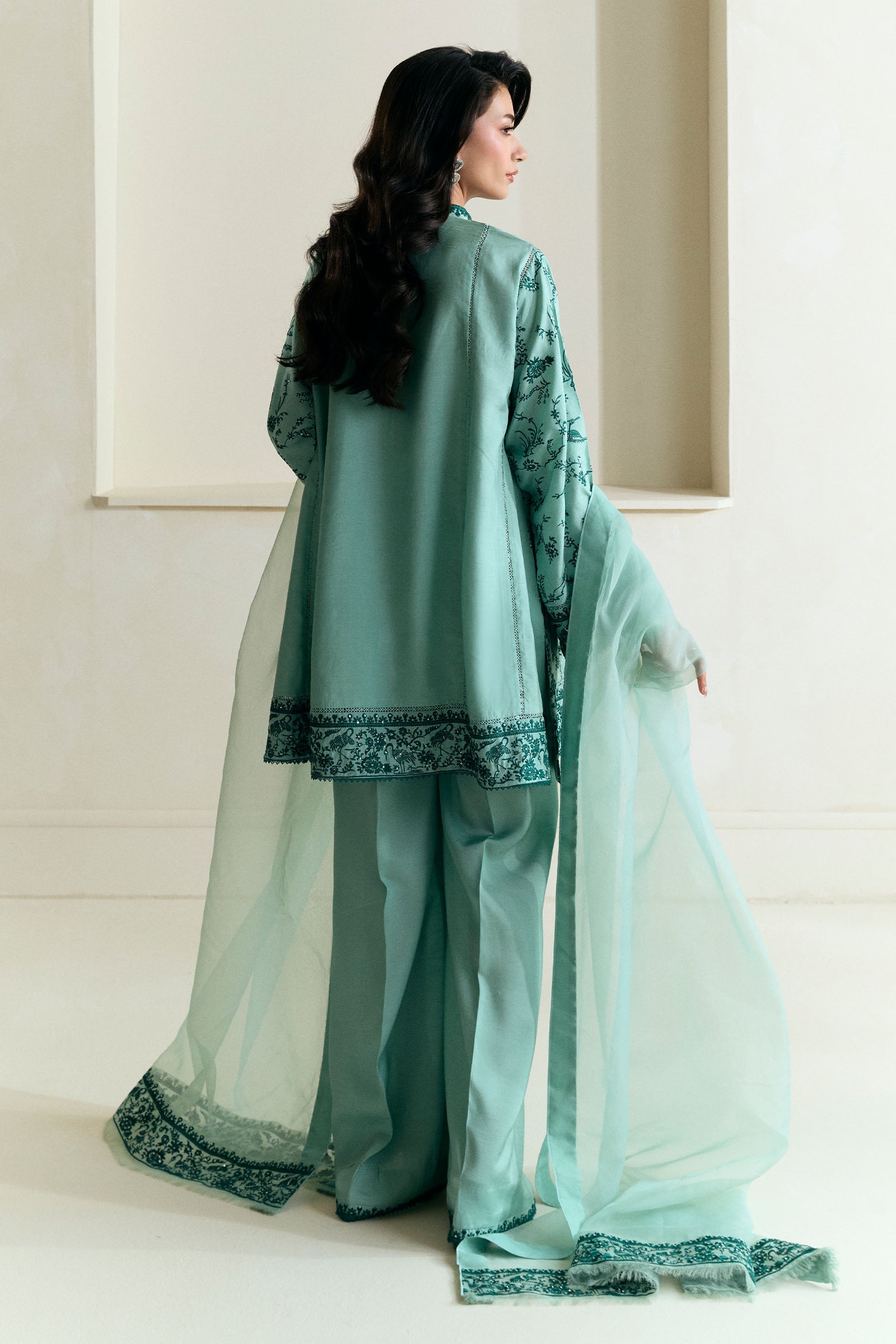 Aqua Gara Embroidered Raw Silk Kurta Set (3-Piece) - Image 2