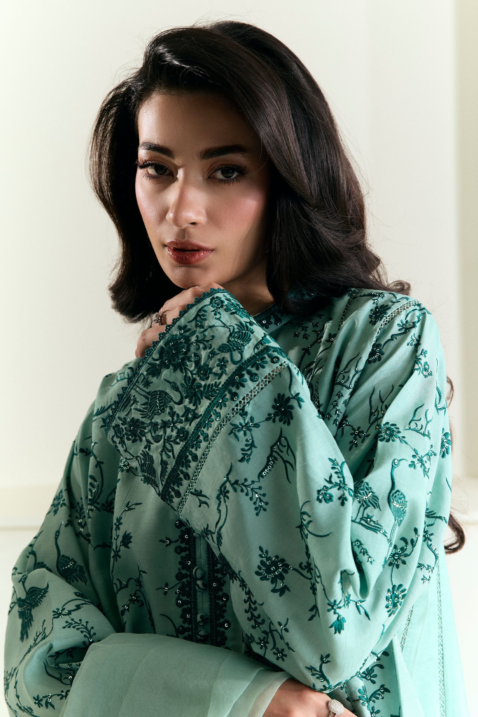 Aqua Gara Embroidered Raw Silk Kurta Set (3-Piece) - Image 4