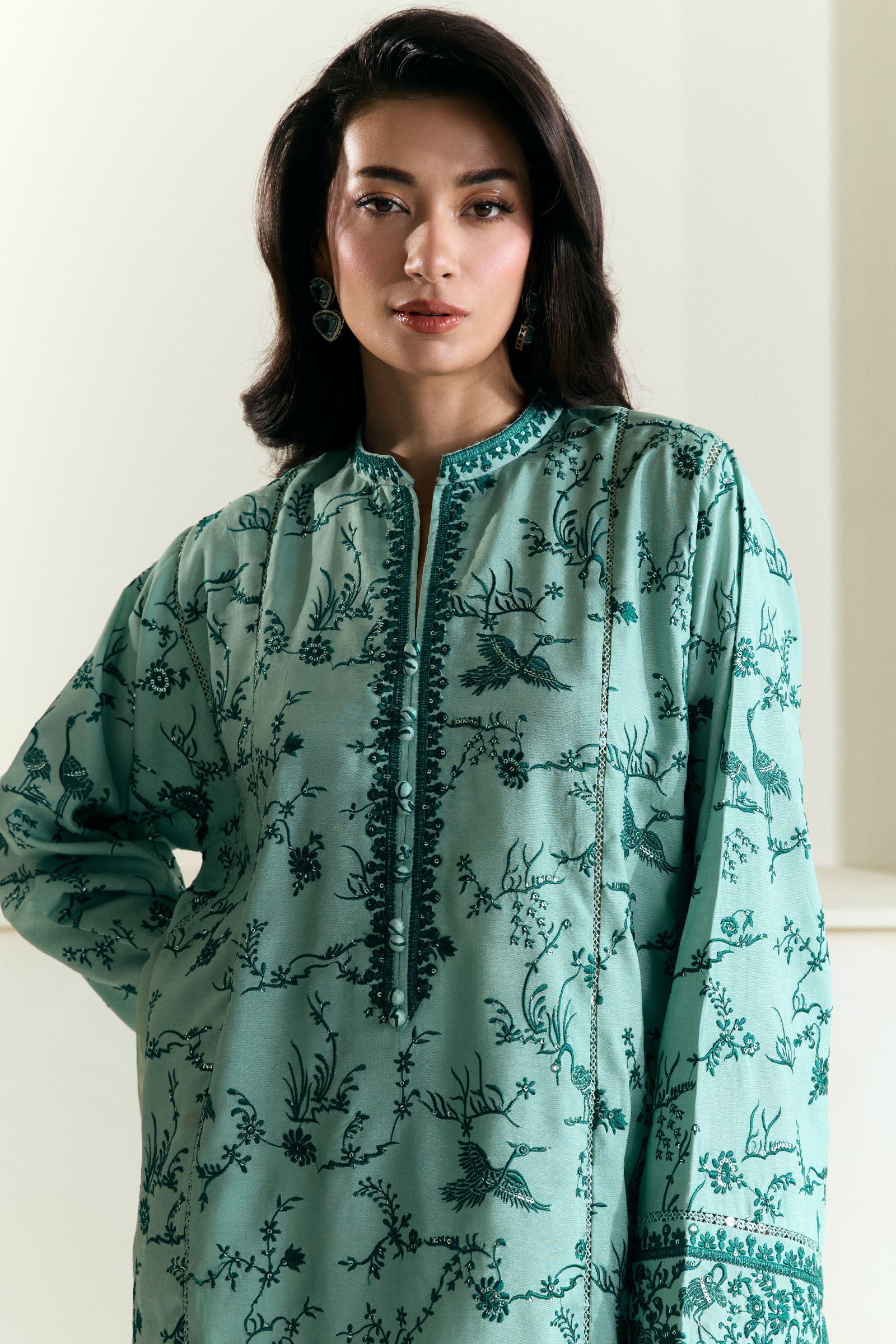 Aqua Gara Embroidered Raw Silk Kurta Set (3-Piece) - Image 5