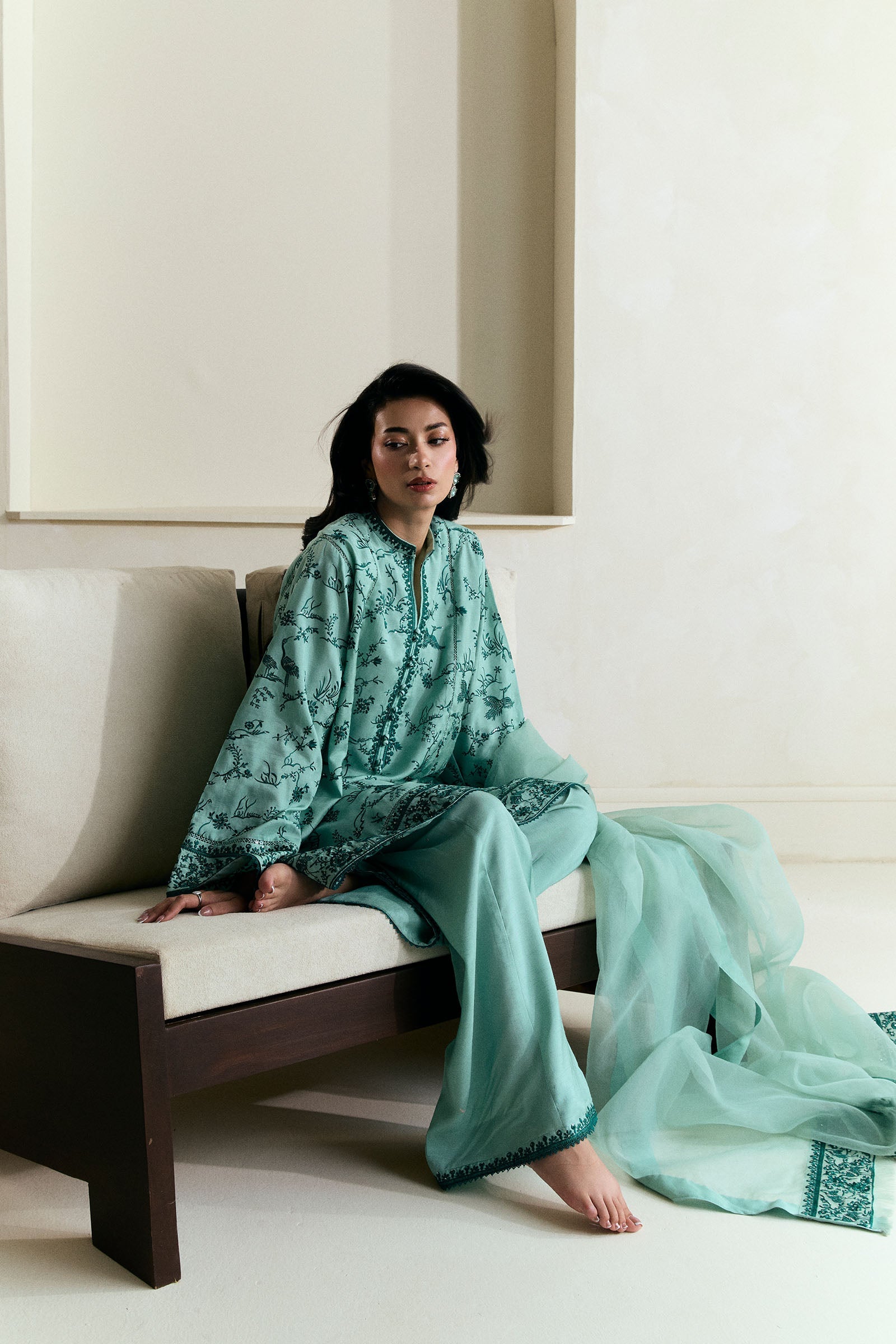 Aqua Gara Embroidered Raw Silk Kurta Set (3-Piece) - Image 6