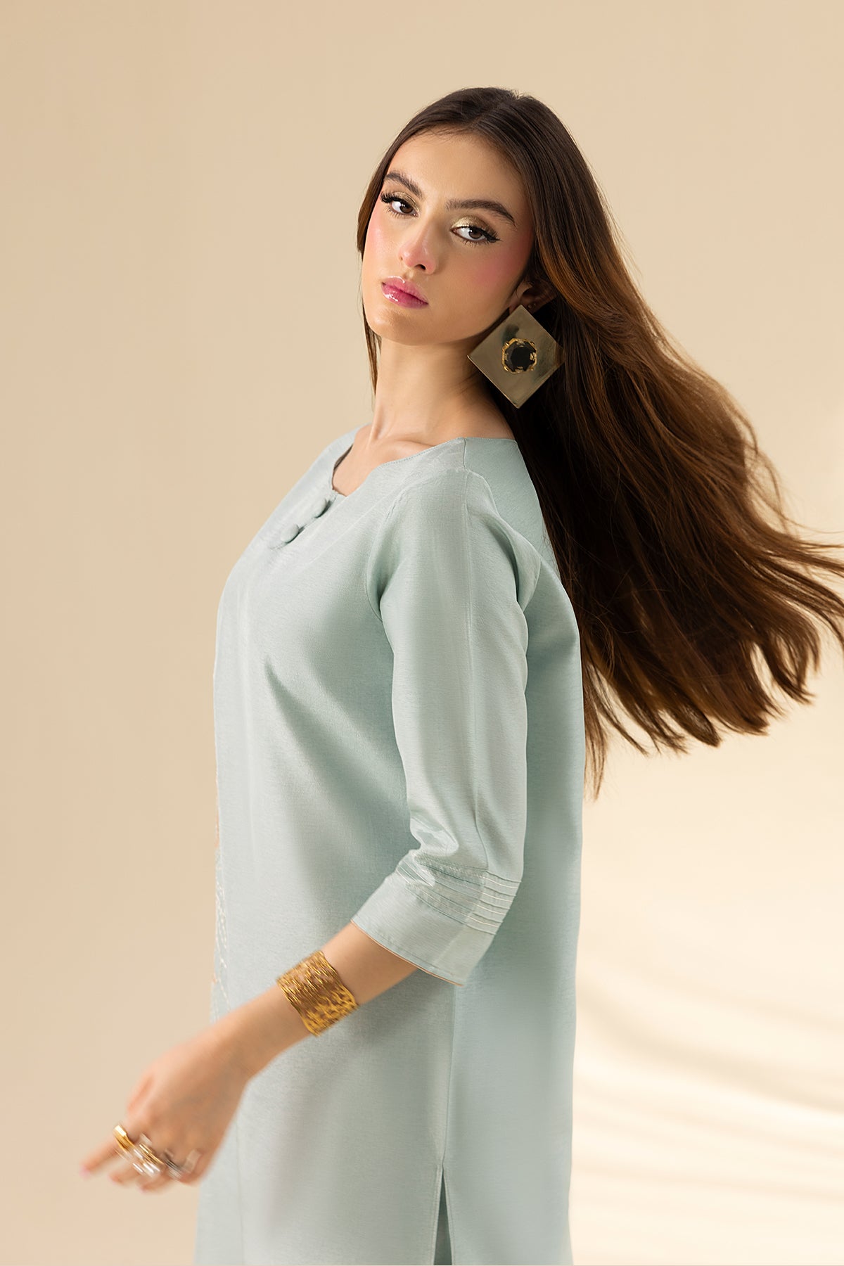 Aqua Mist Embroidered Tassel Silk Salwar Kameez (3-Piece) - Image 6