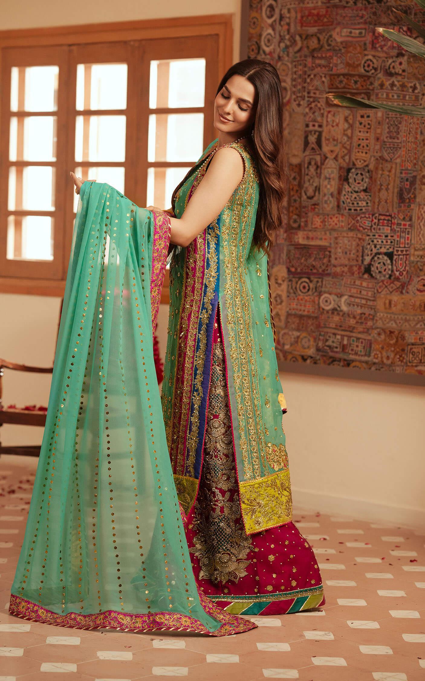 Aquamarine Embroidered Cotton Net Sharara (3-Piece) - Image 5