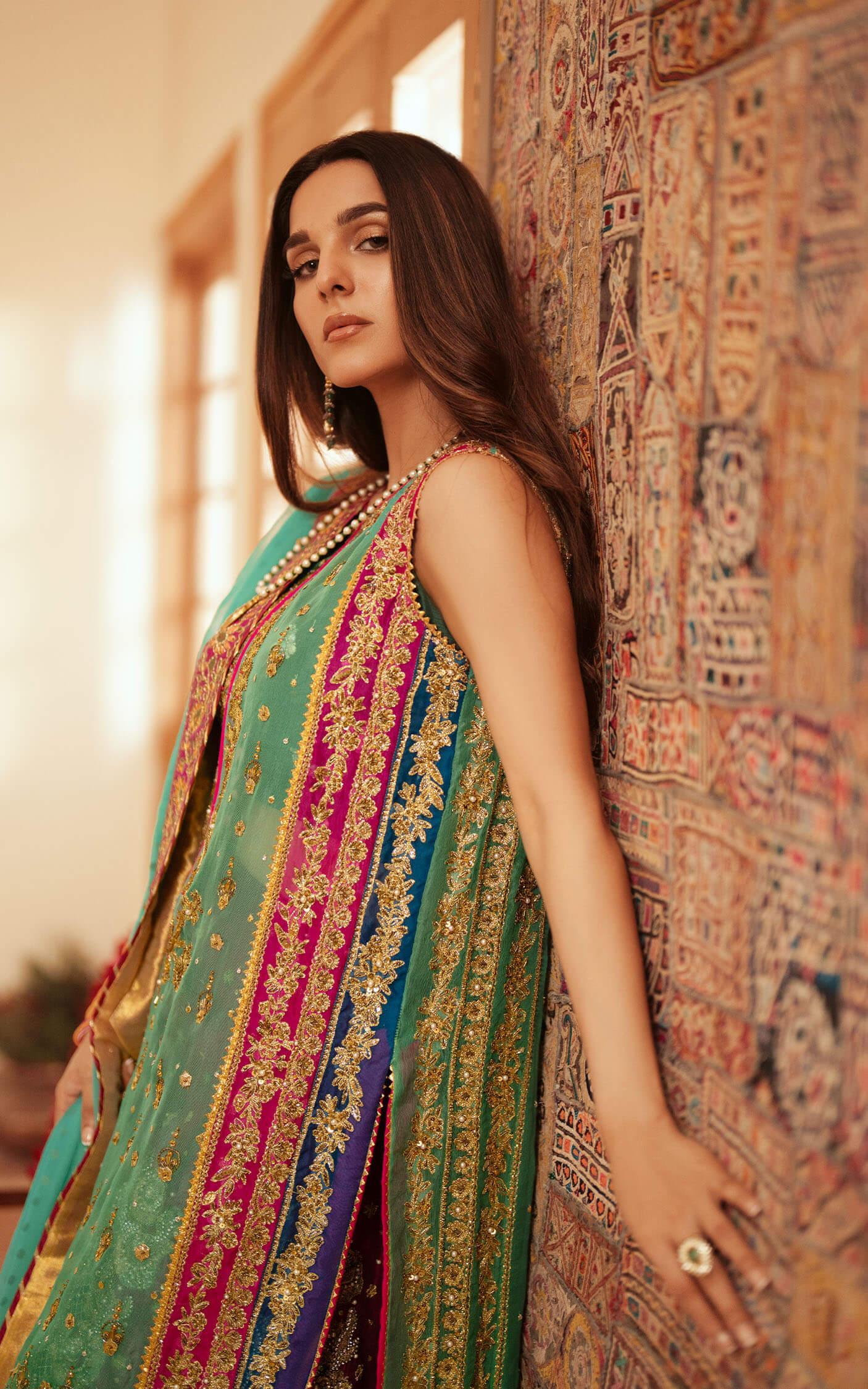 Aquamarine Embroidered Cotton Net Sharara (3-Piece) - Image 8