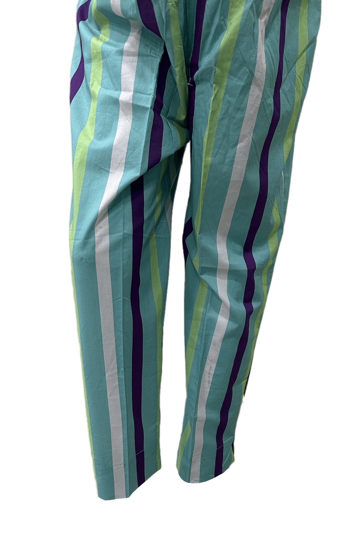 Pakistani Aqua Multi-Stripe Digital Printed Cotton Trouser (1-Pc) - Image 1