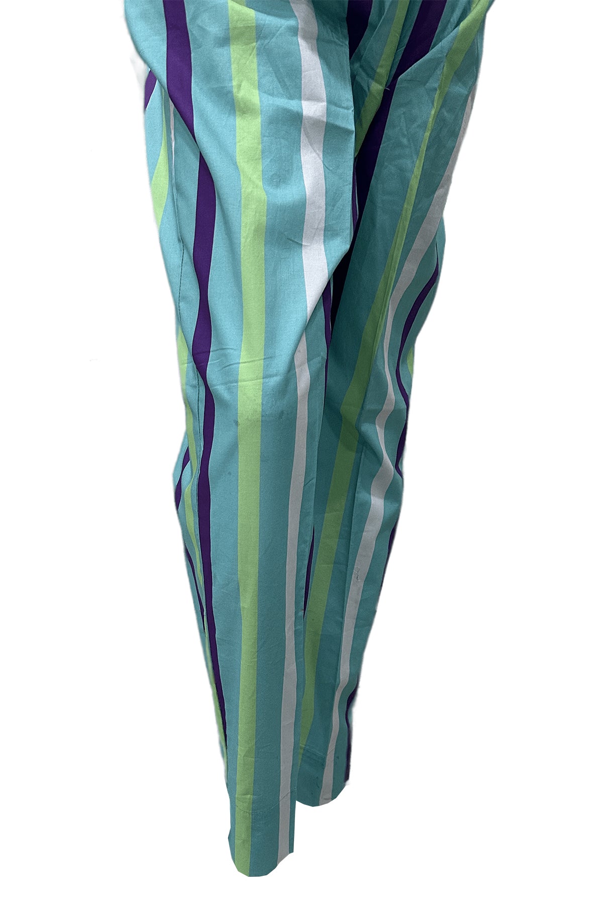 Pakistani Aqua Multi-Stripe Digital Printed Cotton Trouser (1-Pc) - Image 2