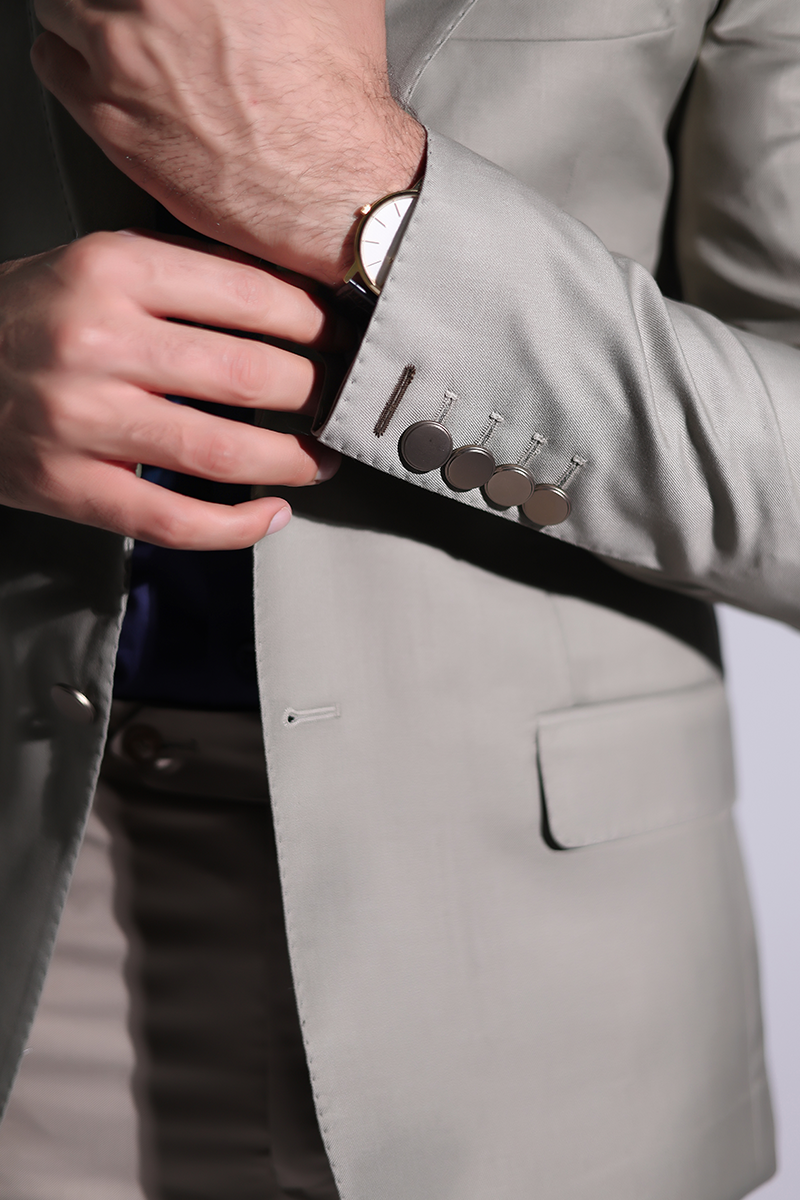 Beige Structured Suiting Fabric Blazer (2-Piece) - Image 4