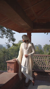 Beige Embroidered Monga Silk Achkan (3-Piece) - Image 6