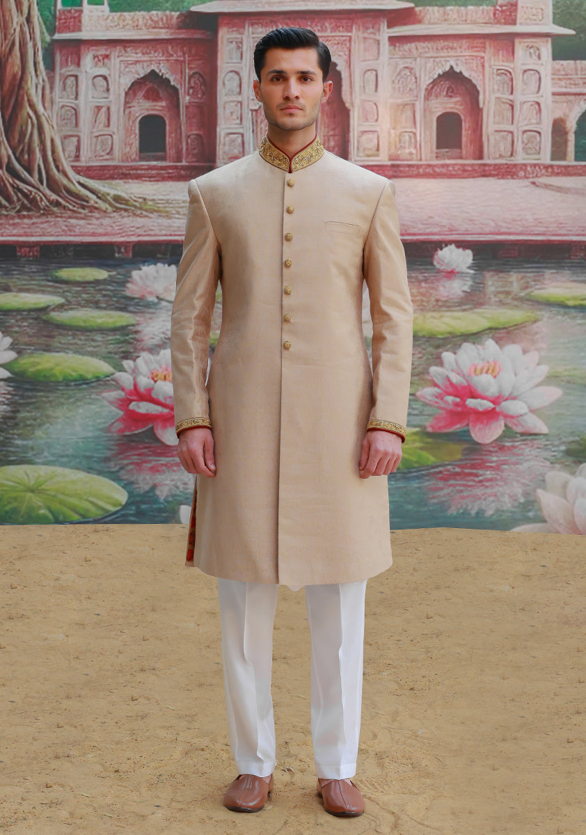 Sesame Jamawar Embroidered Sherwani (2-Piece) - Image 1
