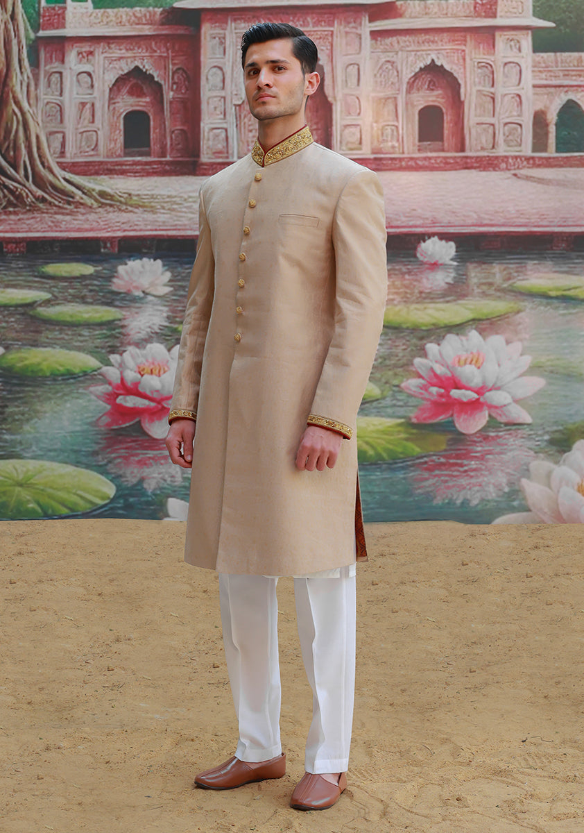 Sesame Jamawar Embroidered Sherwani (2-Piece) - Image 3