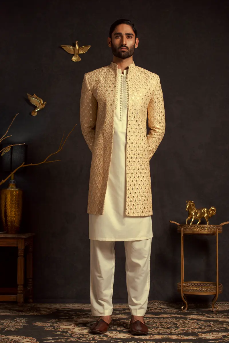 Beige Embroidered Masoori Sherwani (2-Piece) - Image 1