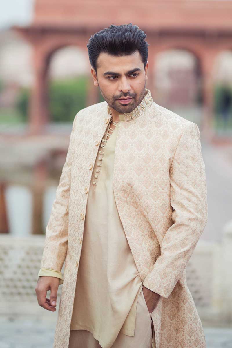 Beige Embroidered Raw Silk Achkan Sherwani (3-Piece) - Image 3
