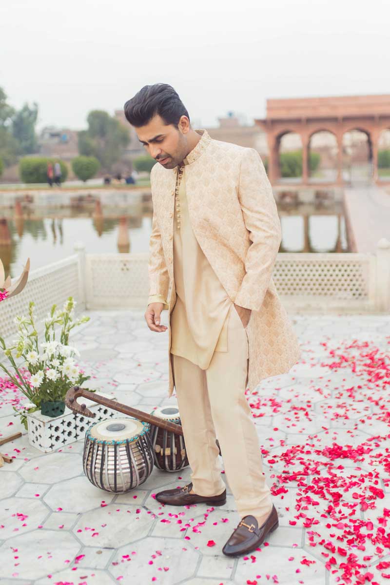 Beige Embroidered Raw Silk Achkan Sherwani (3-Piece) - Image 7