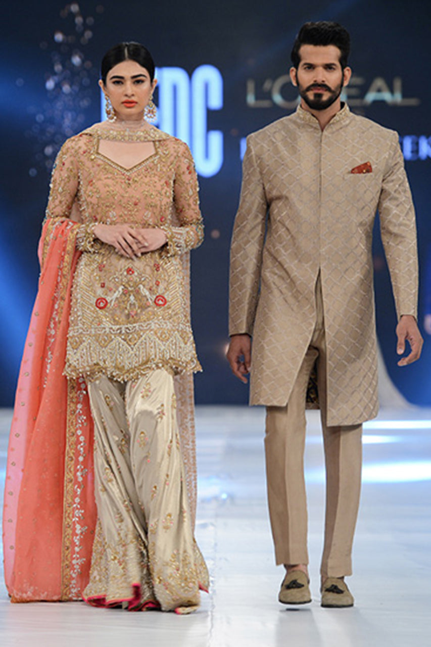 Beige Woven Raw Silk Achkan Sherwani (2-Piece) - Image 1