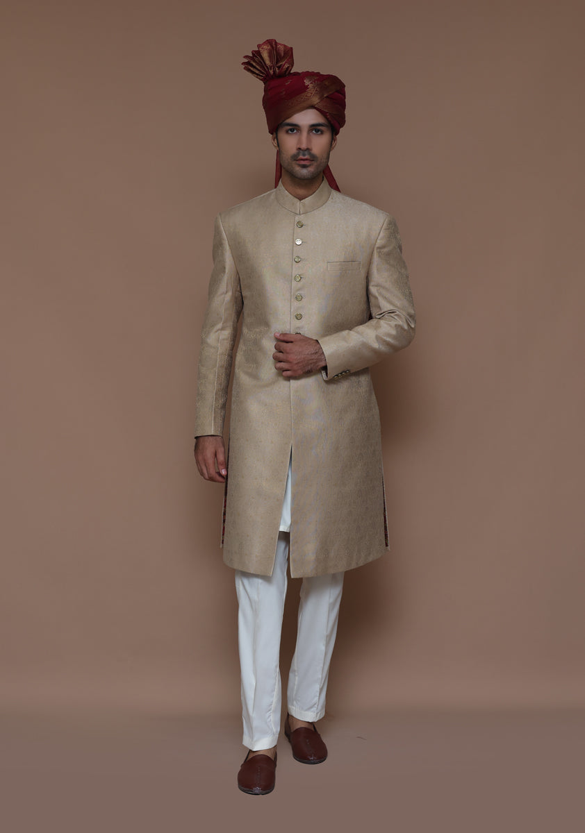 Sesame Zari Karandi Jamawar Sherwani (2-Piece) - Image 1