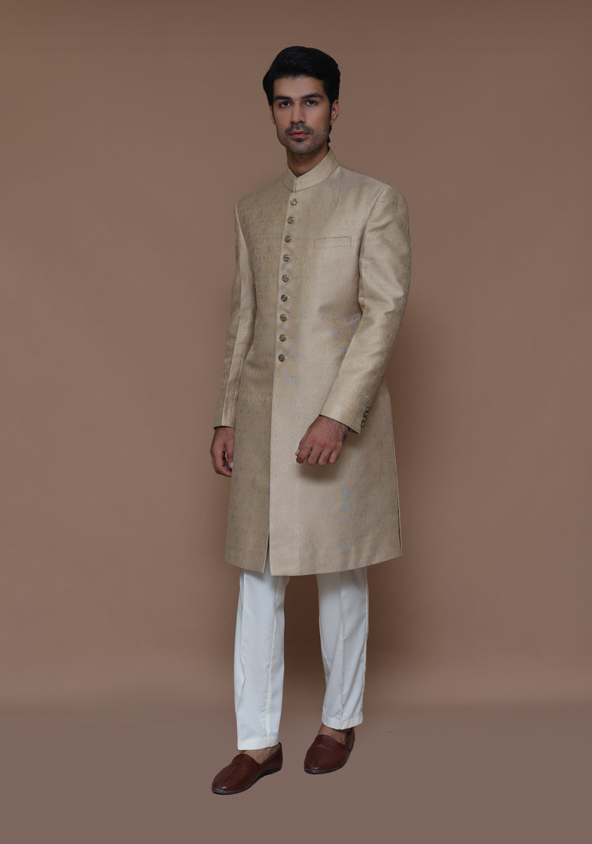 Sesame Zari Karandi Jamawar Sherwani (2-Piece) - Image 5