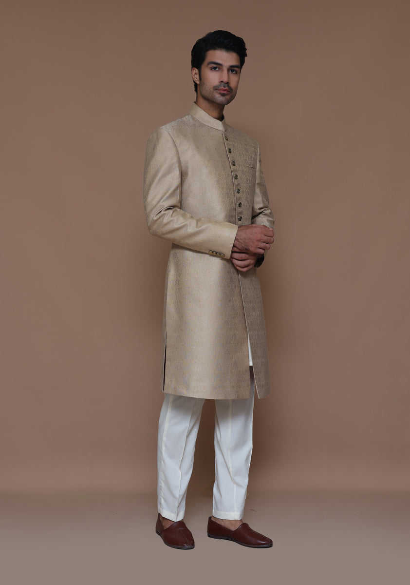 Sesame Zari Karandi Jamawar Sherwani (2-Piece) - Image 8
