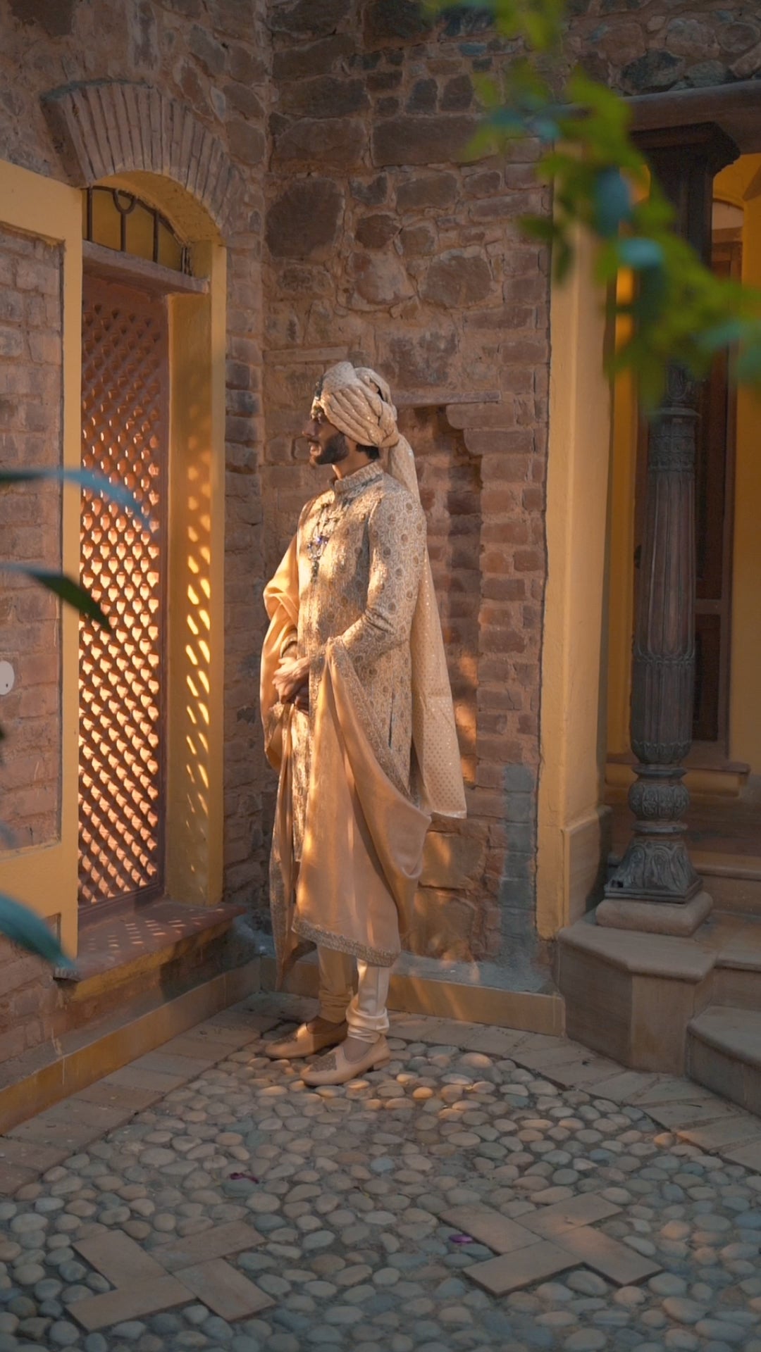 Beige Embroidered Monga Tussar Achkan (3-Piece) - Image 5