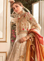 Pakistani Beige Embroidered Organza Anarkali Dress (2-Piece) - Image 3